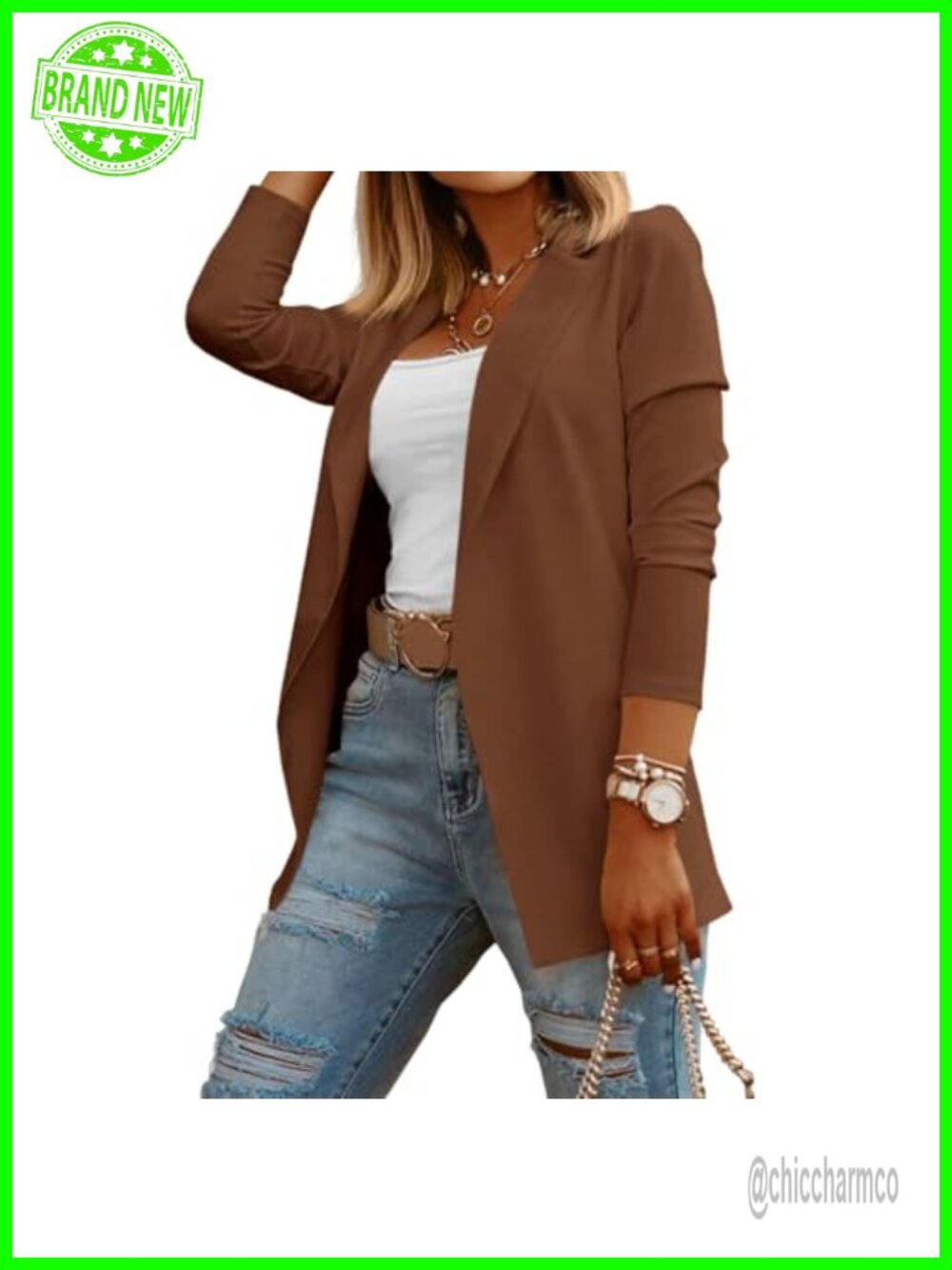 Womens Cotton Blend Open Front Knit Blazer Long Sleeve Business Casual Work